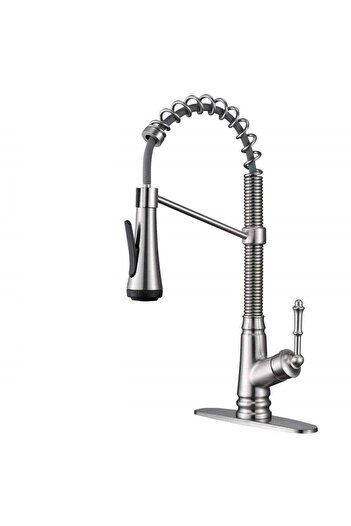 BisDesign Baterie chiuvetă bucătărie, Duș extractibil, 4 funcții de debit, Finisaj nichel antic, Dimensiune 48 cm