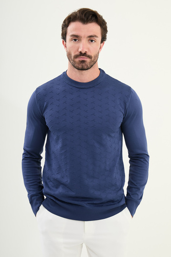 Mcr Patterned Slim Fit Crew Neck Men's Knitwear Sweater Indigo - 11566.25K