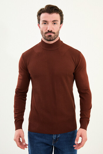 Mcr Striped Slim Fit Half Turtleneck Men's Knitwear Sweater Tile - 11568.25K