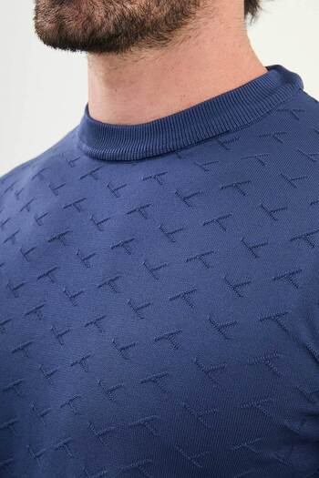 Mcr Patterned Slim Fit Crew Neck Men's Knitwear Sweater Indigo - 11566.25K