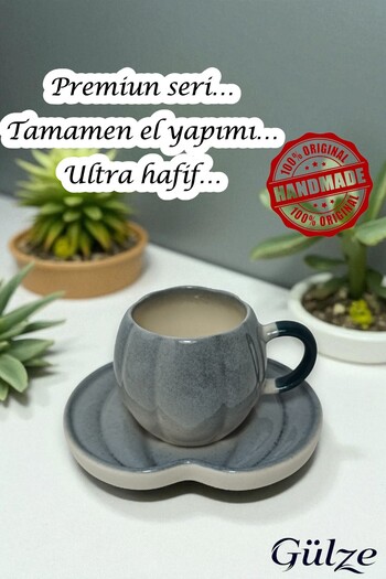 GÜLZE 2 Person (4 Pieces) Carmella Double Coffee Cup (6 Different Colors, 100% Handmade, Special Design)