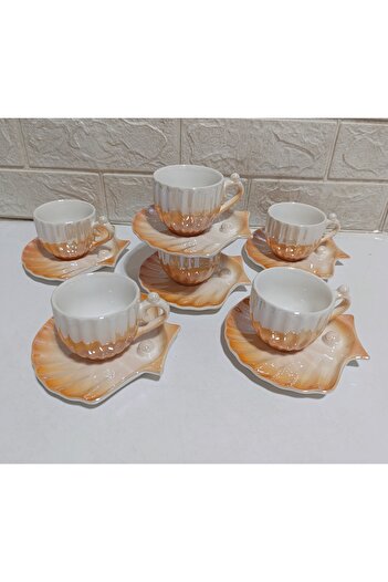 decovien Oyster Model 6-Person Porcelain Pearl Cup Set. (90 ml)