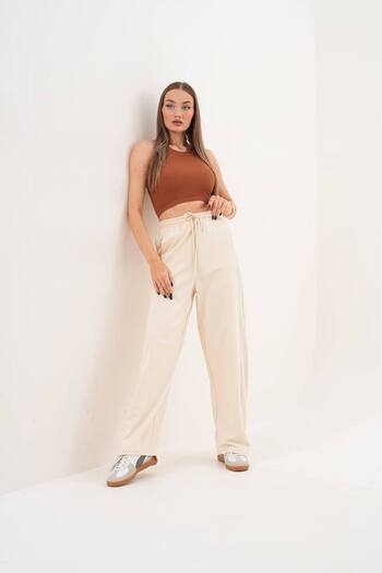 369 etnik butik High Waist Lace-Up Comfortable Fit Women's Trousers