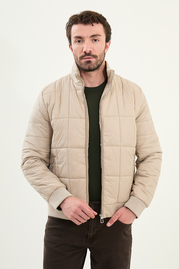 Mcr Quilted Slim Fit Judge Collar Puffer Men's Coat Beige - 39651.25K