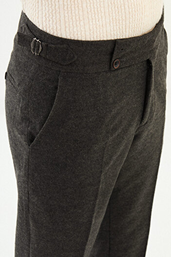 Mcr Textured Slim Fit Belted Wool Men's Trousers Anthracite - 38329.25K