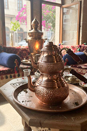FİTHOME Copper Medium Size Teapot Traditional Handmade Tin-Plated Long-Lasting Tea Pot