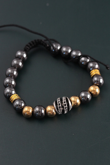Skygo Natural Stone Spiral Model Gold and Smoked Color Men's Bracelet with Elevator - Tj-Eb3756