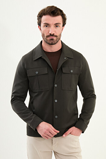Mcr Plain Slim Fit Shirt Collar Men's Coat Khaki - 39657.25K