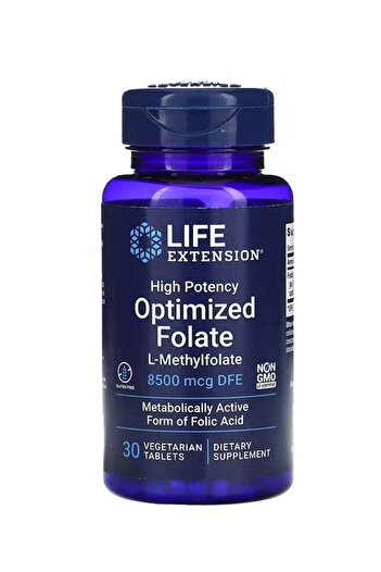 Life Extension High Optimized Folate 8500 mcg DFE 30 Vegetarian Tablets