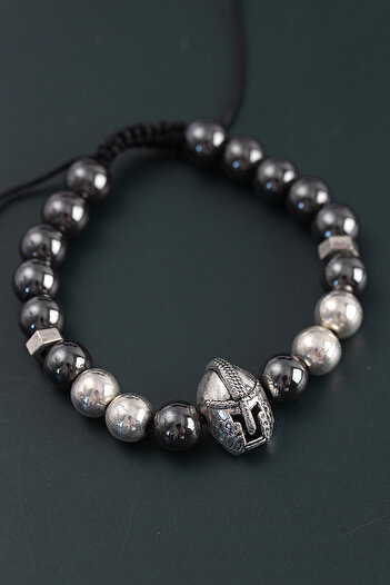 Skygo Natural Stone Gladiator Model Silver and Smoked Color Men's Bracelet with Elevator - Tj-Eb3758