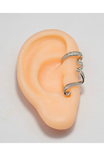 Piercing by Sever ŞEFFAF TAŞLI KURDELE MODEL HALKA KIKIRDAK KÜPE EARCUFF... GÜMÜŞ/SILVER RENKLİ.