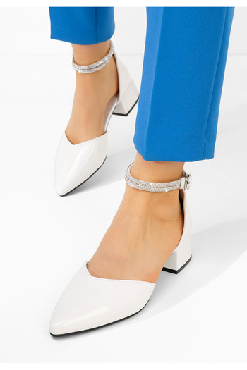 B T Shoes Bílé lodičky na hrubém podpatku Floryda