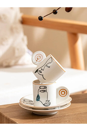 LC Waikiki Lcw Home Mixed Printed Porcelain Coffee Cup Set for 2 People 80 ml