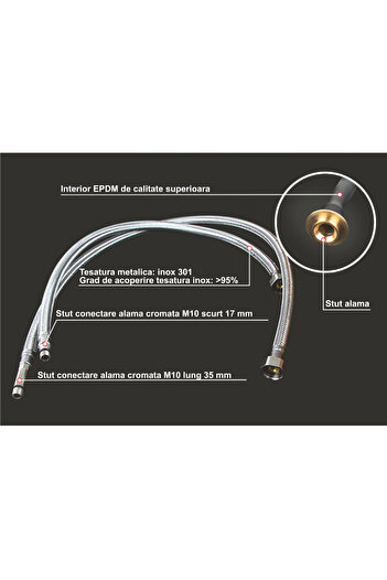Evotools Flexible Stainless Steel Faucet Connector - 1 Piece Faucet 17 1/2 inch M10 inch 400 mm