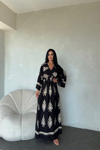 LİLA İSTANBUL Double-Breasted Collar Ethnic Patterned Summer Dress
