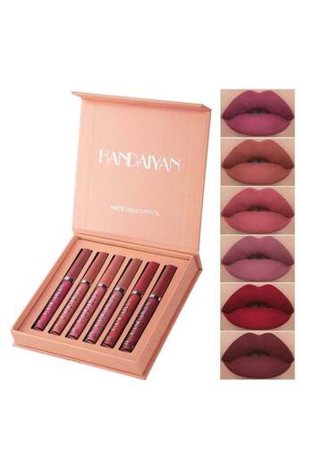 Handaiyan Lipstick Set Matte Liquid 6 Colors Long Lasting Waterproof Highly Pigment Velvety Nude