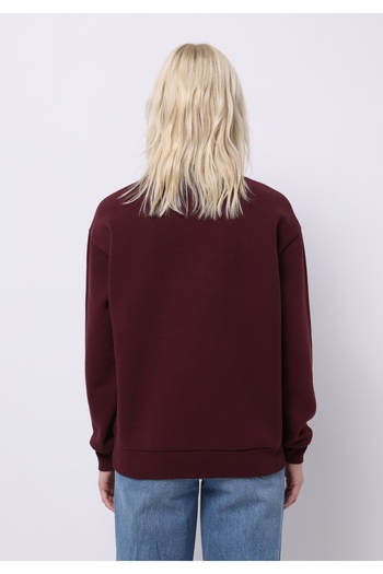Colin's Regular Fit Round Neck Printed Women's Burgundy Sweatshirt