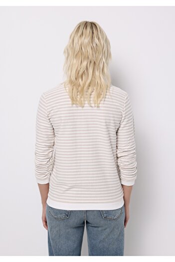 Colin's Regular Fit Round Neck Striped Women's Beige ¾ Sleeve T-Shirt