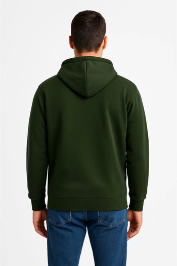 Edolika Men's Three Thread Hooded Full Zipper Kangaroo Pocket Sweatshirt Hoodie - Khaki