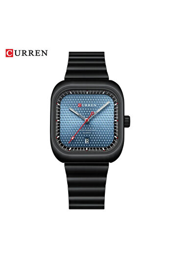 Curren Ceas bărbați,design elegant, mecanism Quartz,rezistent la apă,curea metalică neagră/cadran albastru