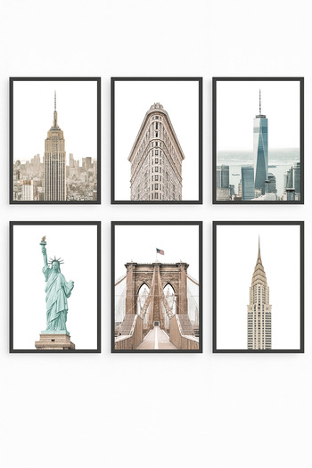 KAYABEY HOME New York City Decorated Modern Design 6-Piece Painting Set Frame Look Painting