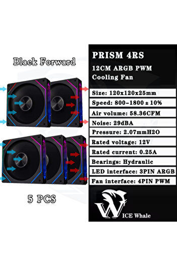 Choice1 A-RGB Other BK Forward 5PCS ICE Whale Prism 4RS ARGB PC Case Fan 120mm Infinity Mirror Design Mother