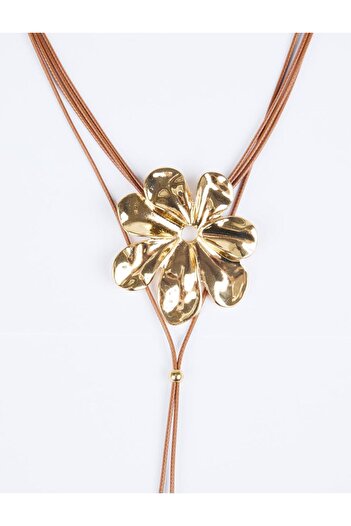 Jimmy Key Gold Color Shiny Flower Figured Adjustable Drawstring Necklace