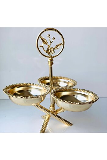 AZADE BAKIR Gold Brass Multi-Flower 3-Piece Cookie Bowl and 2-Piece Cookie Bowl Set of 2