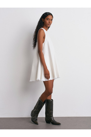 Dilvin 91511 Sleeveless Mini Dress-Ecru