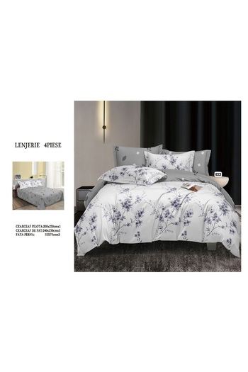 CHIRASO 4 Piece Bedding Set, Satin Cotton Sheet 240x250cm, Duvet Cover 200x230cm, 2 Pillowcases