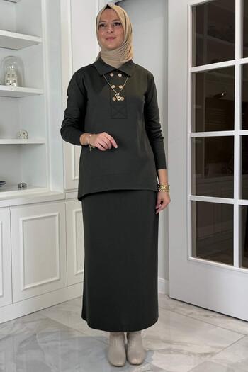 Rabia Şamlı Sare Knitwear Set Khaki