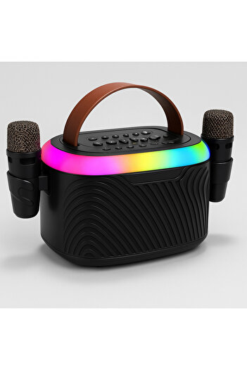 TSUMAB Portable Karaoke Speaker with Dual Wireless Microphones & LED Lights