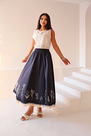 Vegove Skirt with Scalloped and Embroidered Details