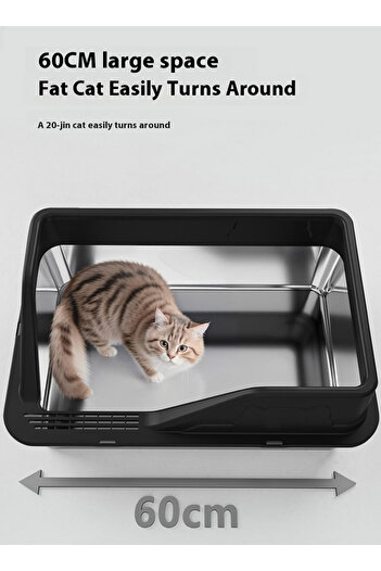 KidLe Stainless Steel Cat Litter Box Cat Litter Tray for Multiple Cats Anti Splashing and Easy Clean