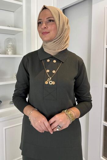 Rabia Şamlı Sare Knitwear Set Khaki