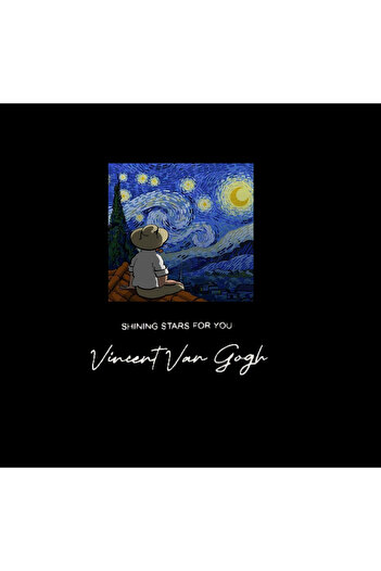fame-stoned Vincent Van Gogh Printed Unisex 100% Cotton Black T-Shirt