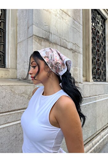 KÜÇÜĞÜM BUTİK Coffee Pastel Lace Detailed Bandana
