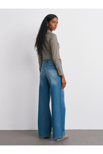 Dilvin 72037 Pantaloni largi din denim cu nuanță auto-închisă