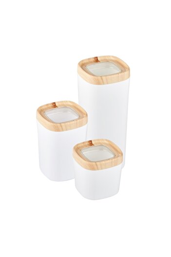 CERONNI Bonny Food Storage Container Set of 3 Wooden Veneer Lid Colored Hopper 1.8Lt - 1Lt - 600ml Light Wood