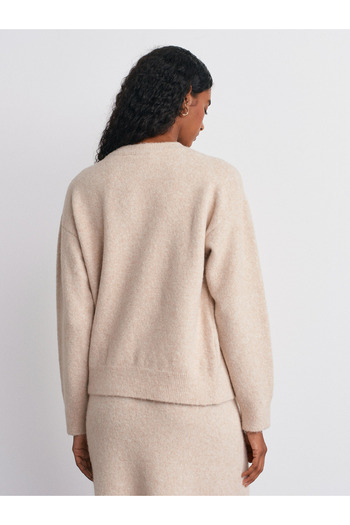 Dilvin 10640 Crew Neck Soft Textured Knitwear Sweater-A.Beige Mel.
