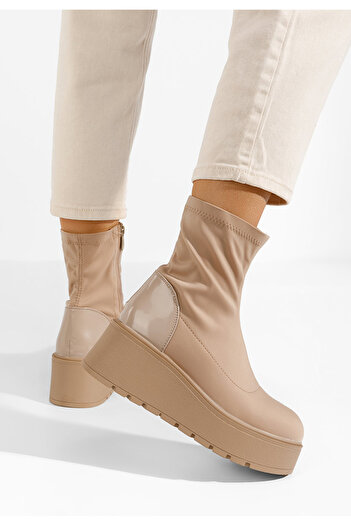 B T Shoes Khaki kotníkové kozačky na platformě Hannah