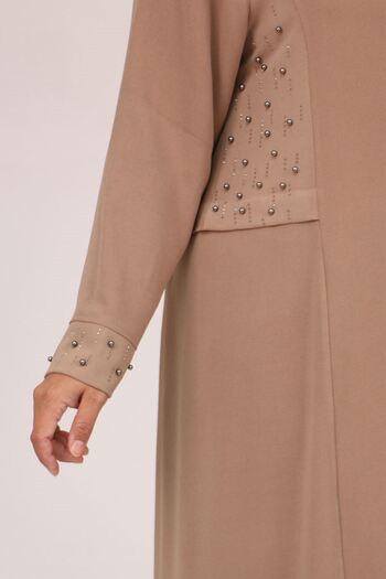 Eslina 52013 Plus Size Crepe Dress with Stone Detail - Mink