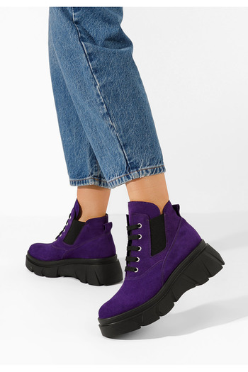 B T Shoes Fialové kožené kotníkové boty Melba V2