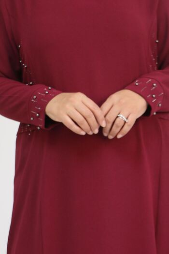 Eslina 52013 plus size stone detailed crepe dress - burgundy