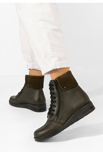 B T Shoes Γυναικεία δερμάτινα μποτάκια Monserrate χακι
