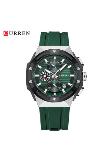 Curren 8462 Men's Chronograph Quartz Watch with Green Silicone Strap Multifunction Dial Sporty Style