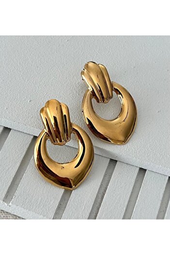 julee.co Elegant Casual Oval Gold Steel Earrings (3.5X2.5Cm)
