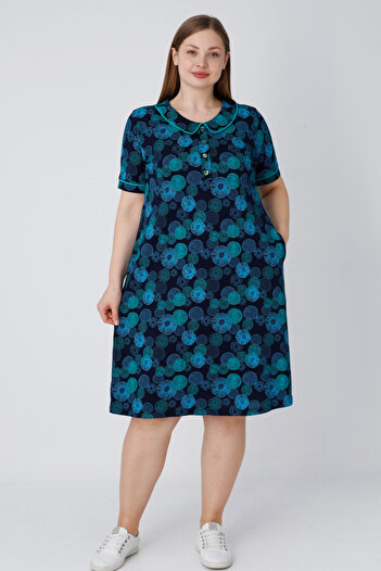 İntensive Women's Buttoned, Pleated, Pocketed, Short-Sleeved Cotton Comfortable Fit Dress