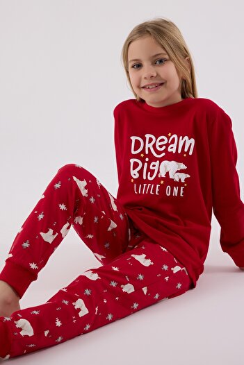 Rolypoly Kadın Kırmızı Dream Big Yılbaşı Konseptli Aile Pijama Takımı