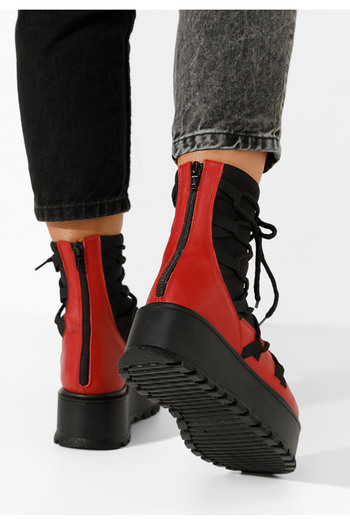 B T Shoes Červené kotníkové kozačky na platformě Amelia